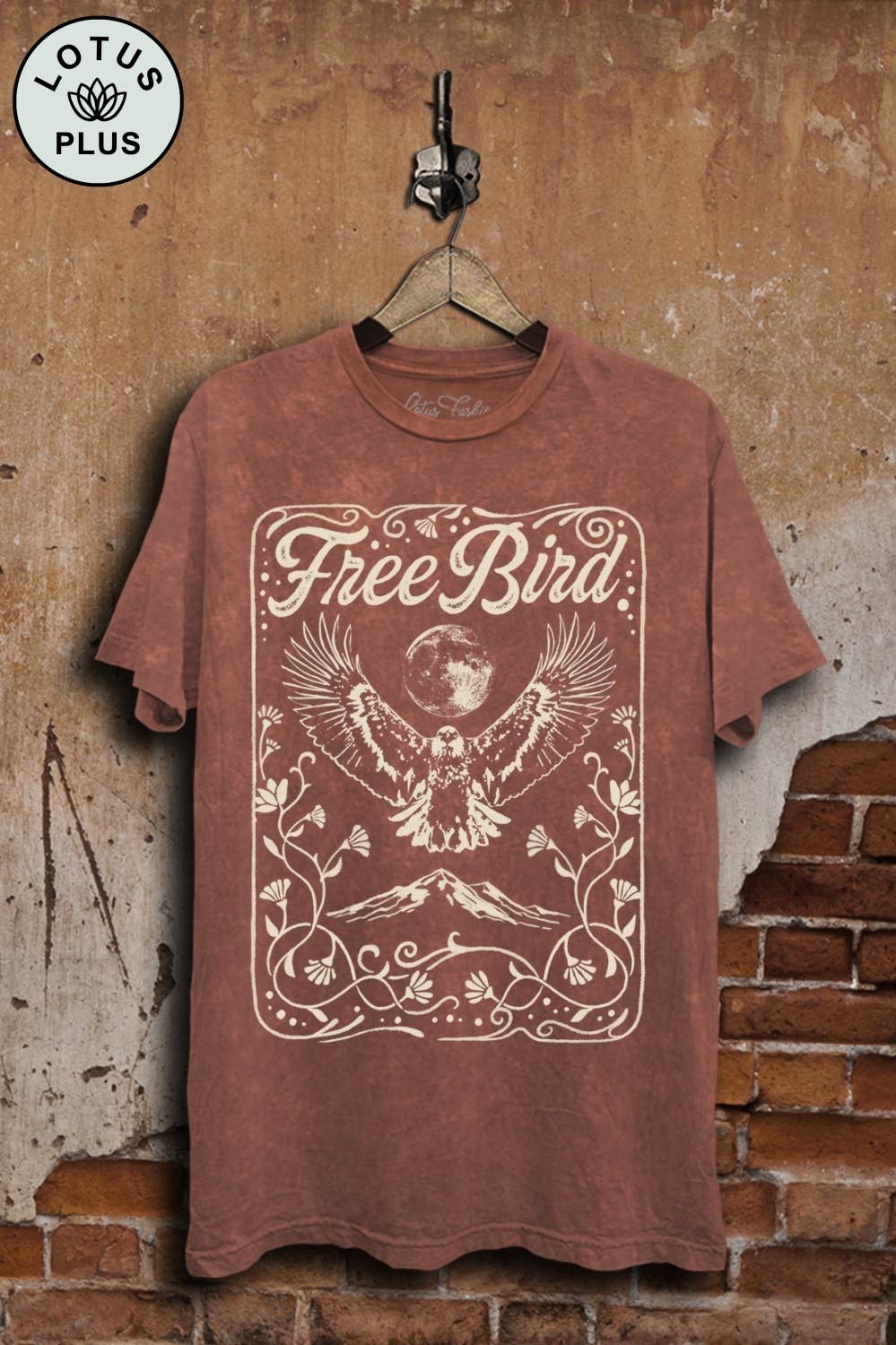 2XL- Free Bird Graphic Top: Mocha Mineral Wash / 2XL