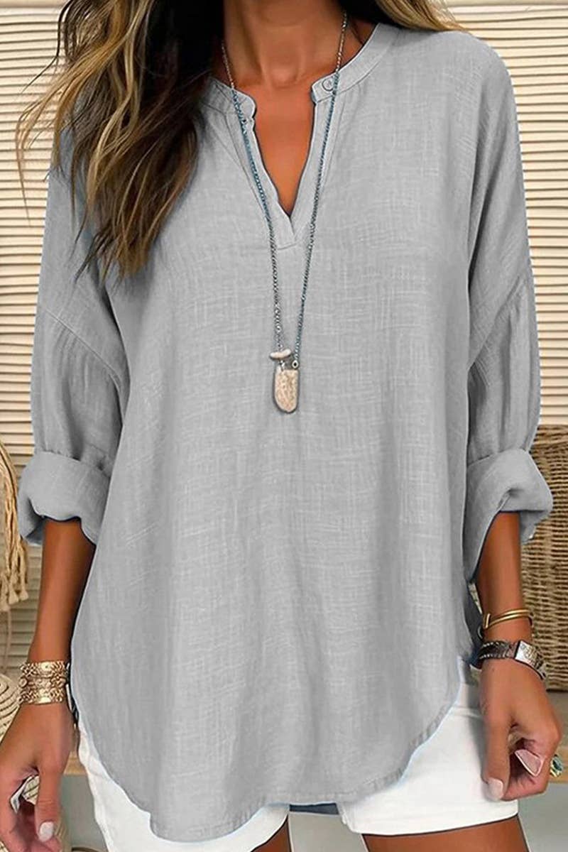 Free Spirit Cotton Linen V-Neck Top