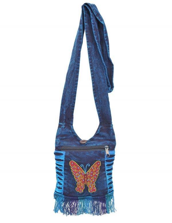 Butterfly Embroidered Hippie Boho Crossbody Mini Hobo Bag