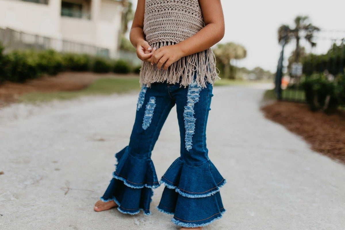 Kids Denim Double Ruffle Jeans Pant