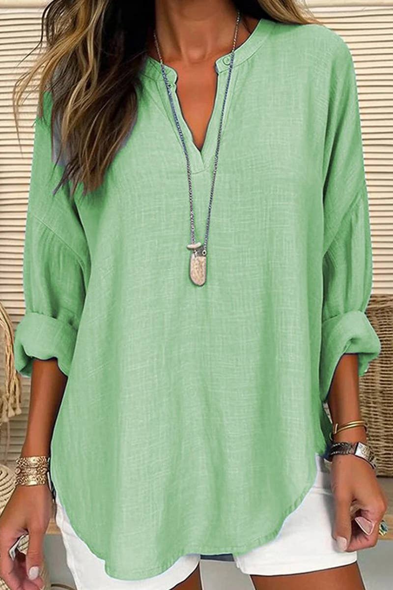 Free Spirit Cotton Linen V-Neck Top