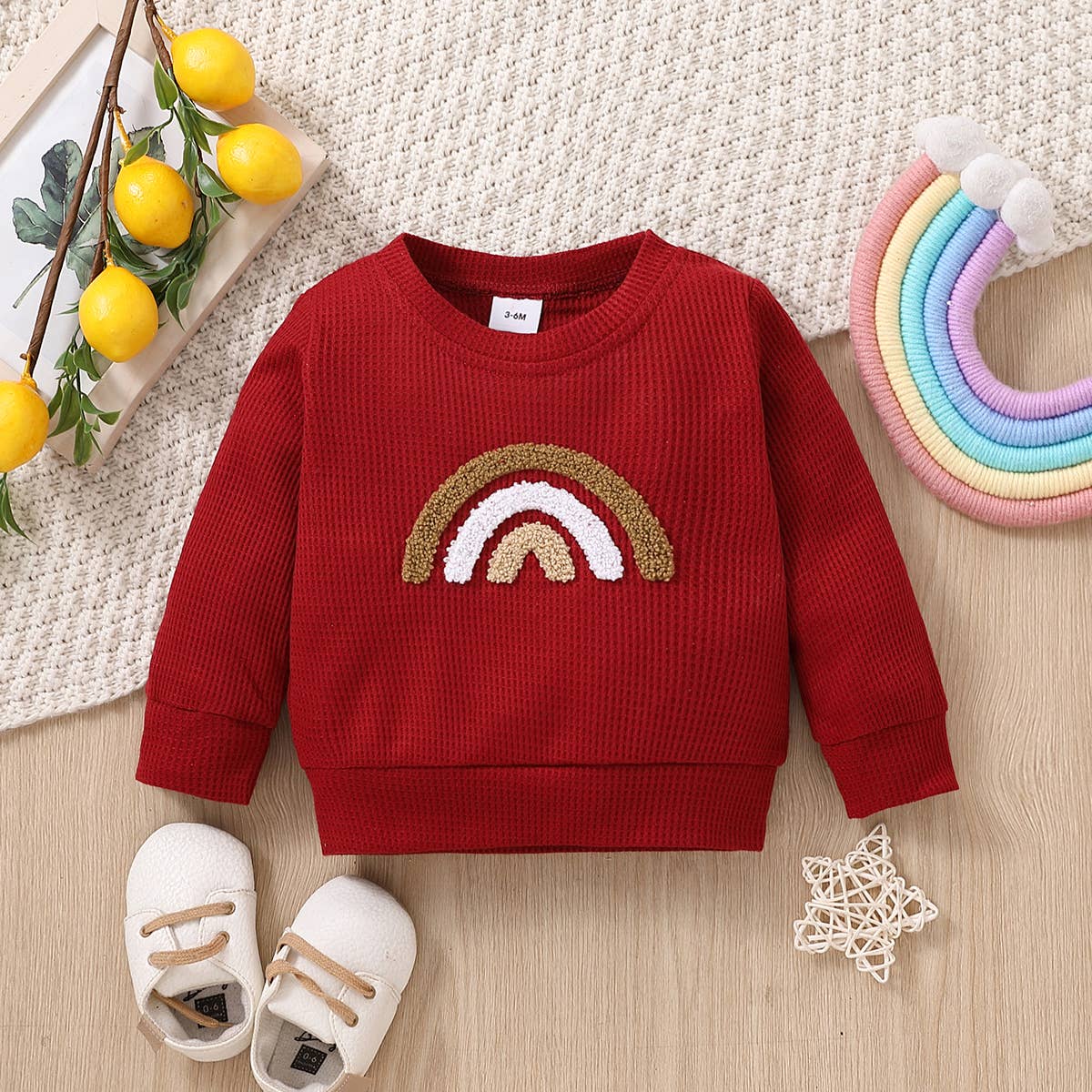 Baby BoyGirl Rainbow Pattern Waffle Long-sleeve Sweatshirt
