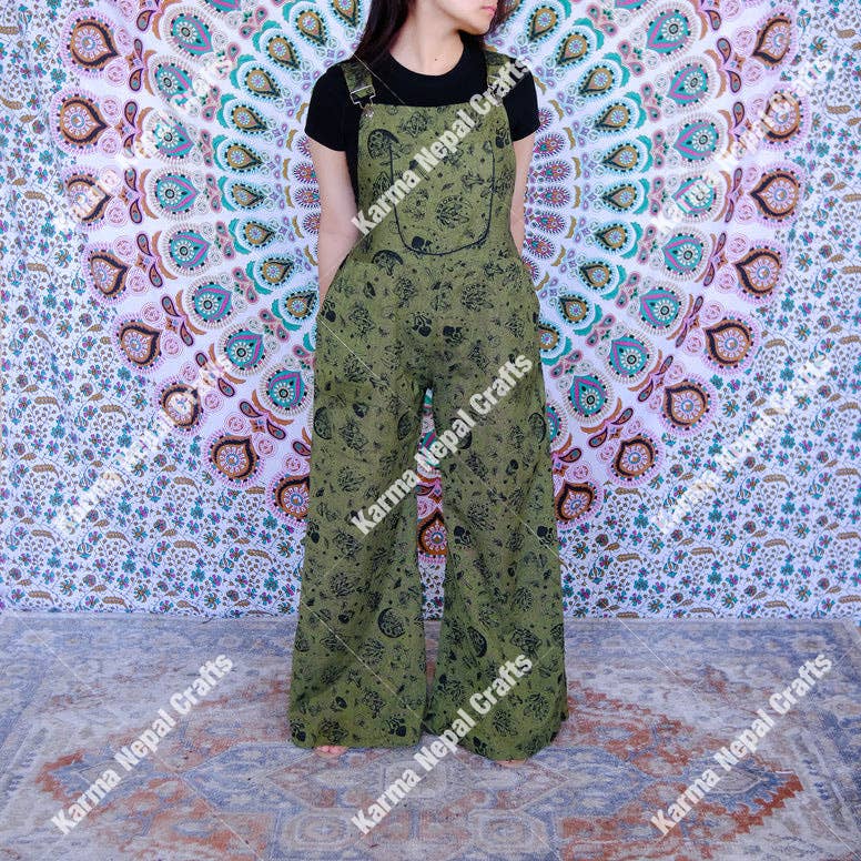 GREEN/PS-Karma Nepal Crafts - Magical Celestial/Mushroom Wide Leg Jumpsuit