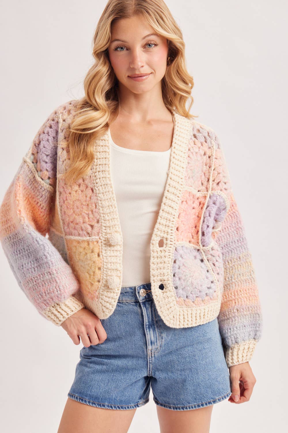 HANDCRAFTED PASTEL MULTICOLOR CROCHET CARDIGAN
