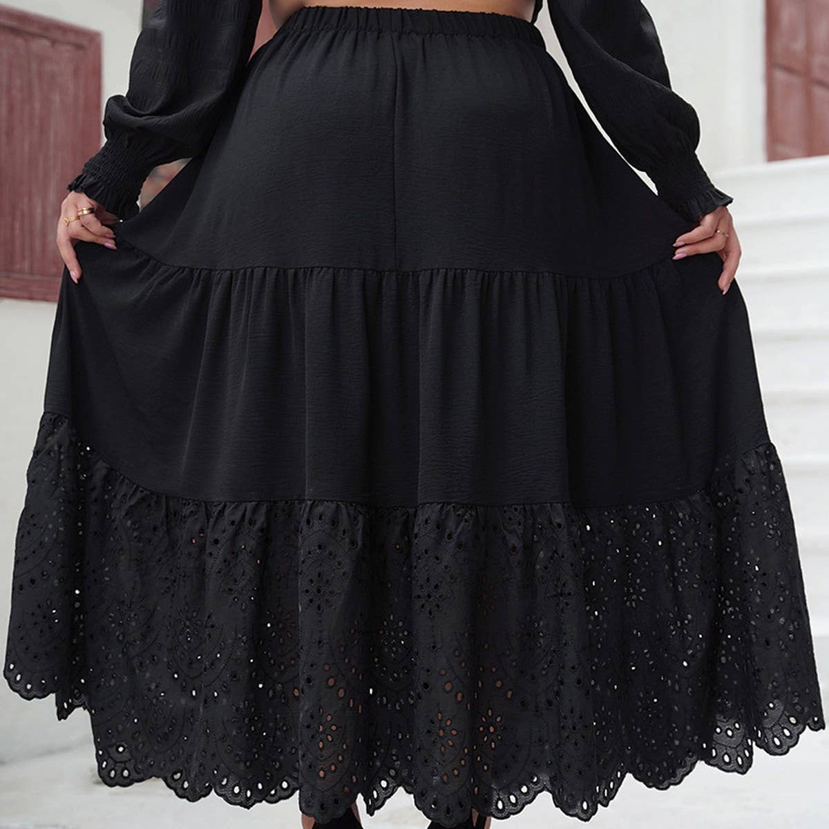 SOLID COLOR FASHION PLUS-SIZE HOLLOW OUT SKIRT