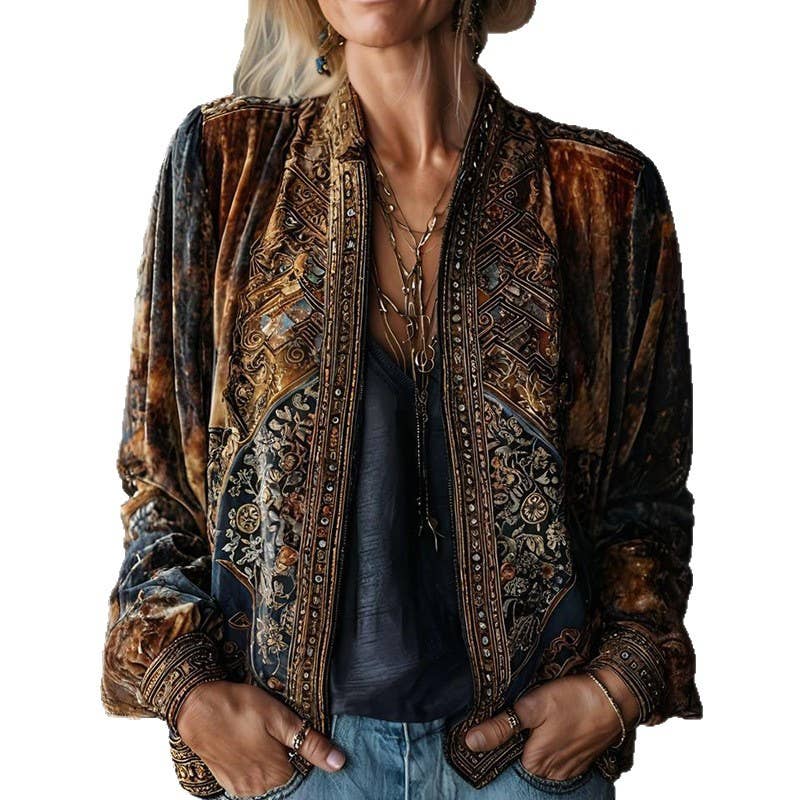 Vintage Boho Geometric Open Front Cardigan