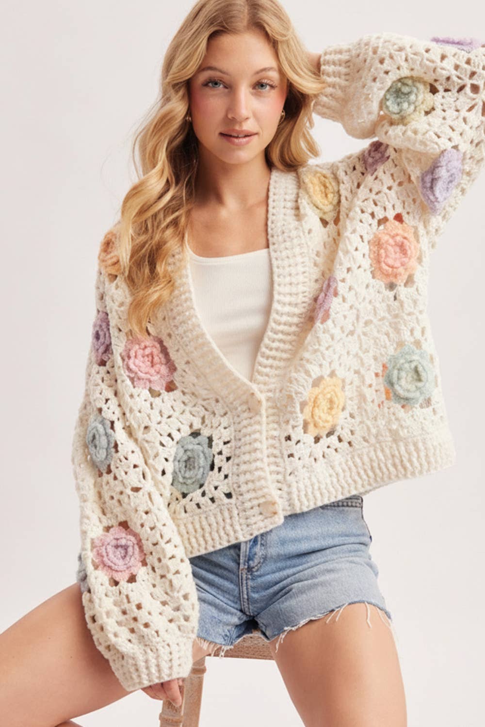 HANDCRAFTED PASTEL MULTICOLOR CROCHET CARDIGAN