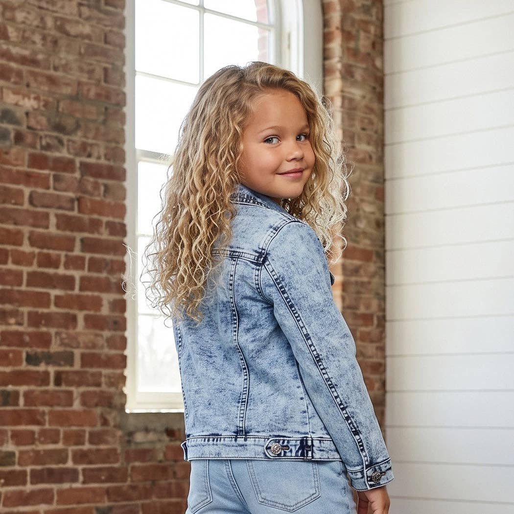 Kids Luxe Gold Sequin & Light Wash Denim Button Jacket