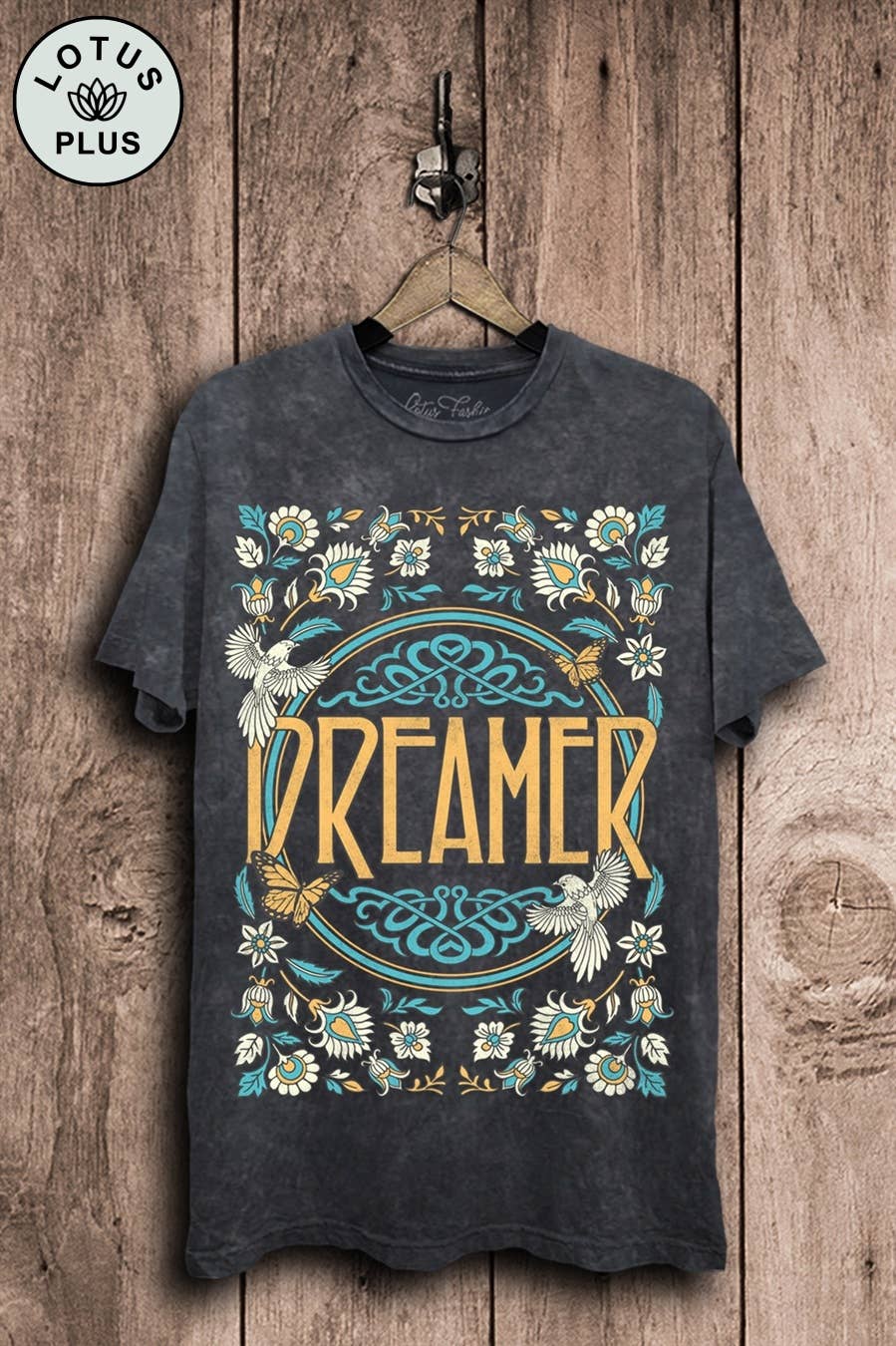 2XL- Dreamer Graphic Top: Stone Gray Mineral Wash / 2XL