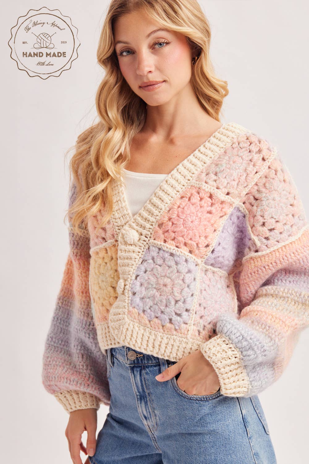 HANDCRAFTED PASTEL MULTICOLOR CROCHET CARDIGAN