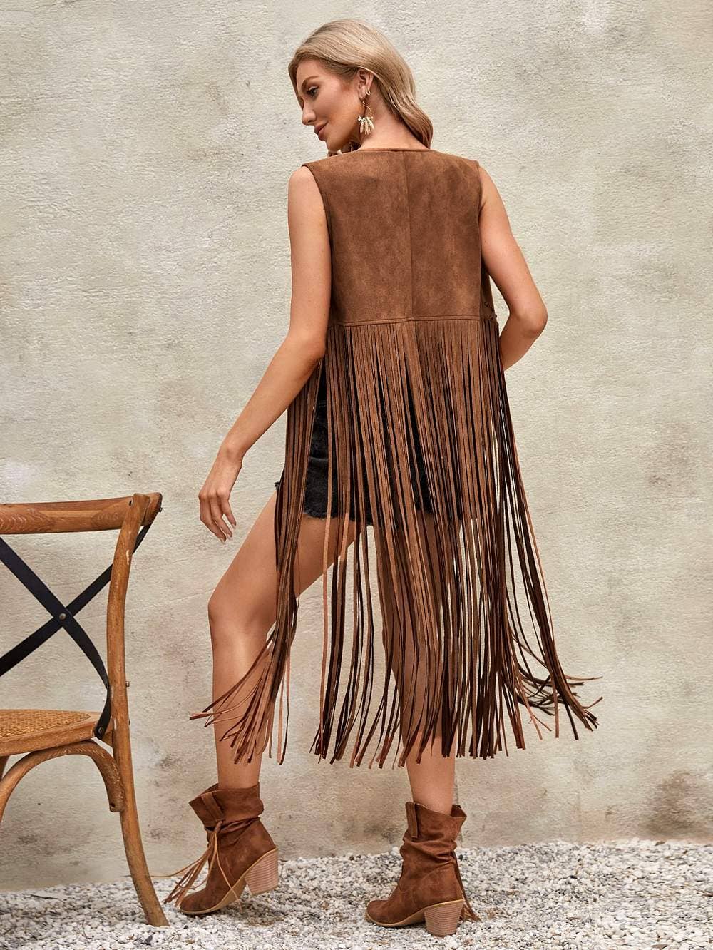 Studded detail fringe hem vest