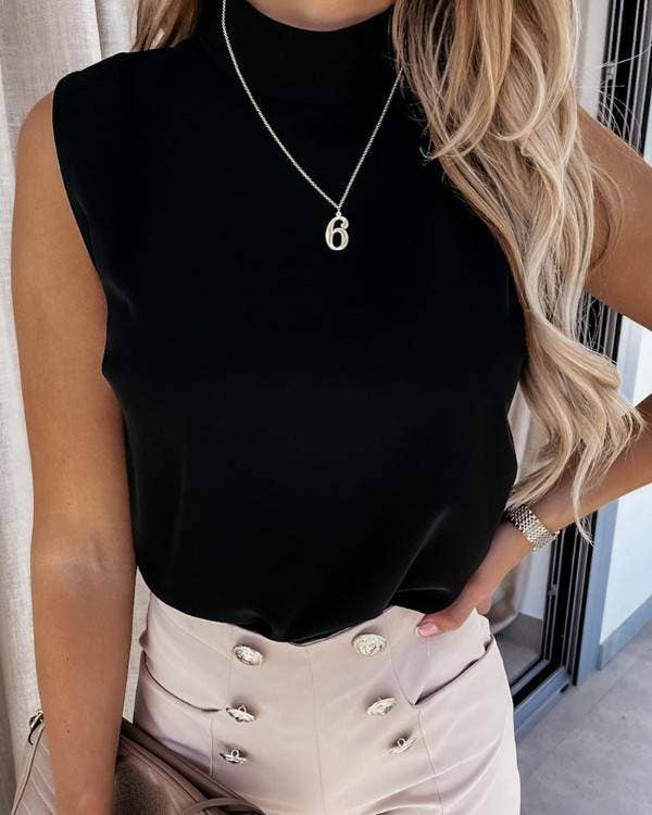BLK mock neck sleeveless basic top