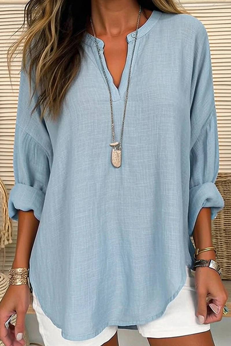 Free Spirit Cotton Linen V-Neck Top