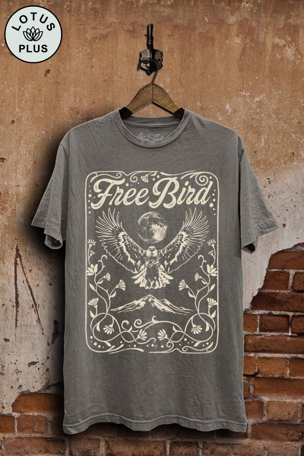 2XL- Free Bird Graphic Top: Mocha Mineral Wash / 2XL