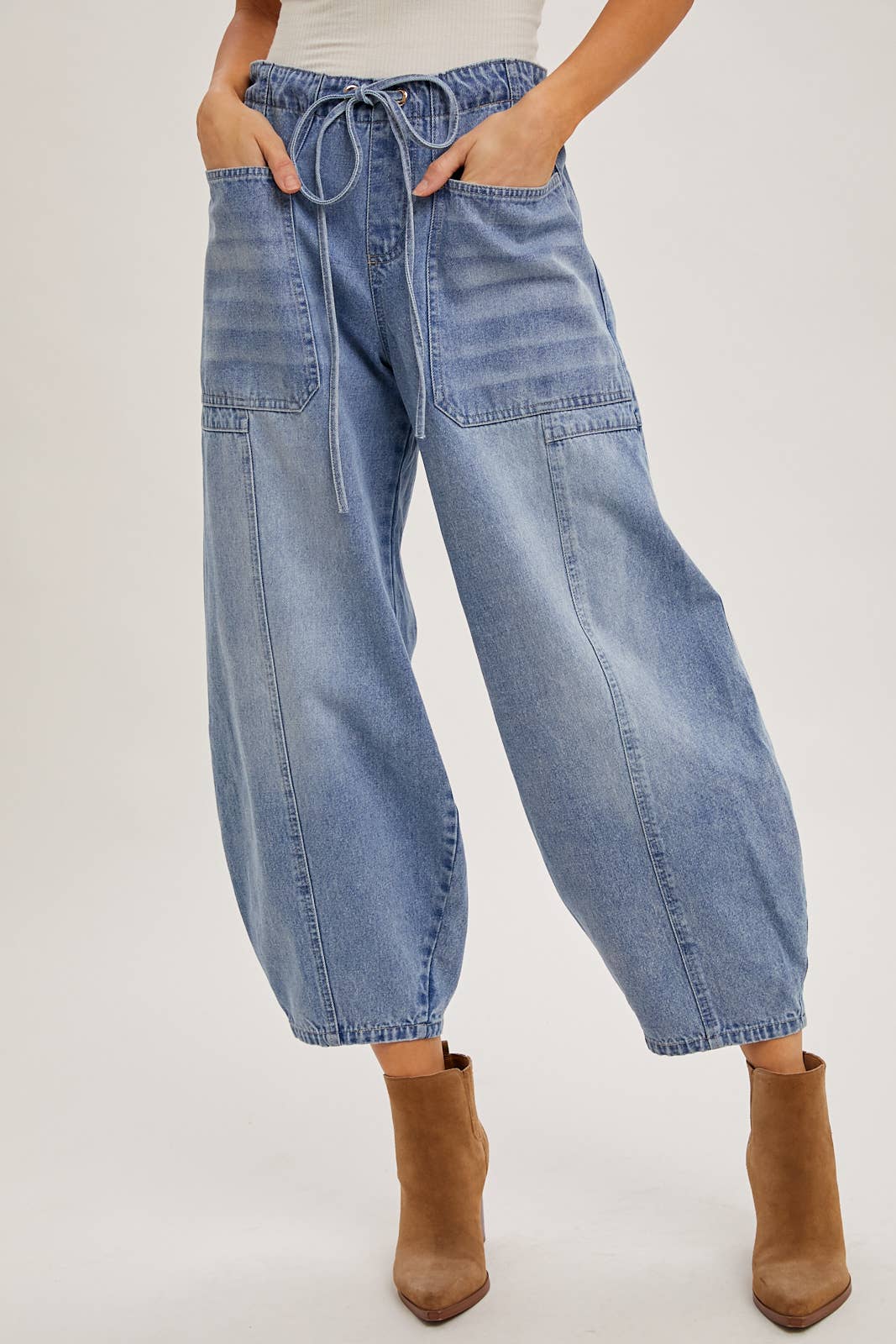 L-LIGHTDENIM MID-WAIST DRAWSTRINGS BARREL JEANS