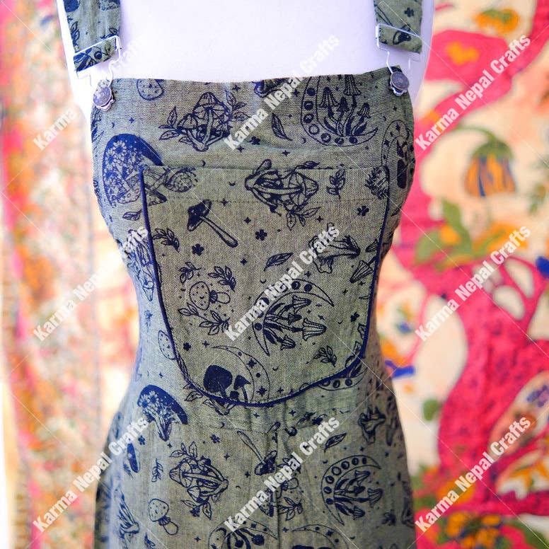 GREEN/PS-Karma Nepal Crafts - Magical Celestial/Mushroom Wide Leg Jumpsuit