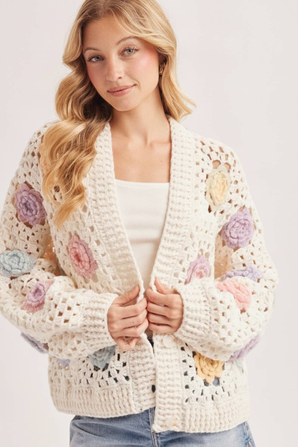 HANDCRAFTED PASTEL MULTICOLOR CROCHET CARDIGAN