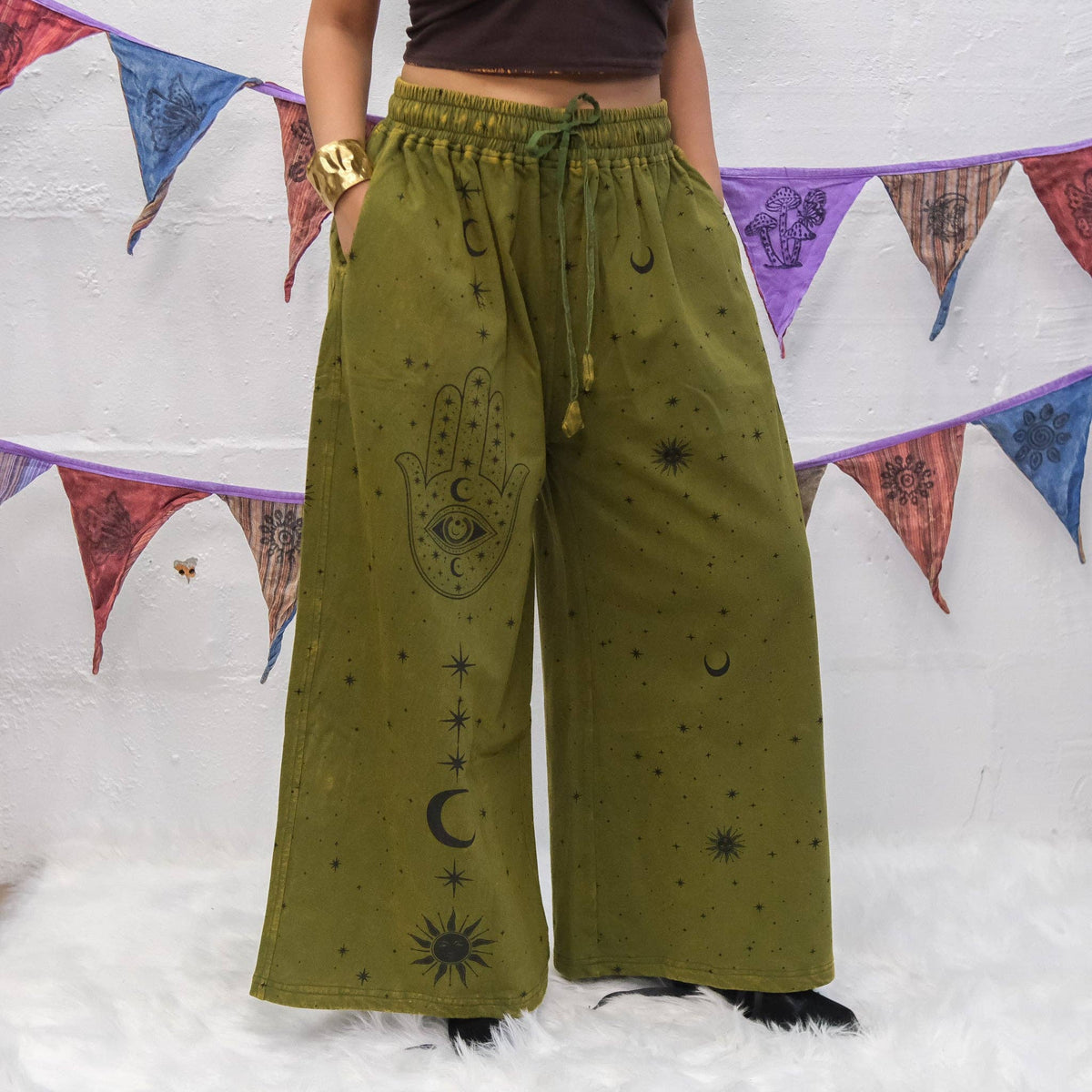 2XL-Celestial Wanderer Fleece Lined Wide Leg Pants