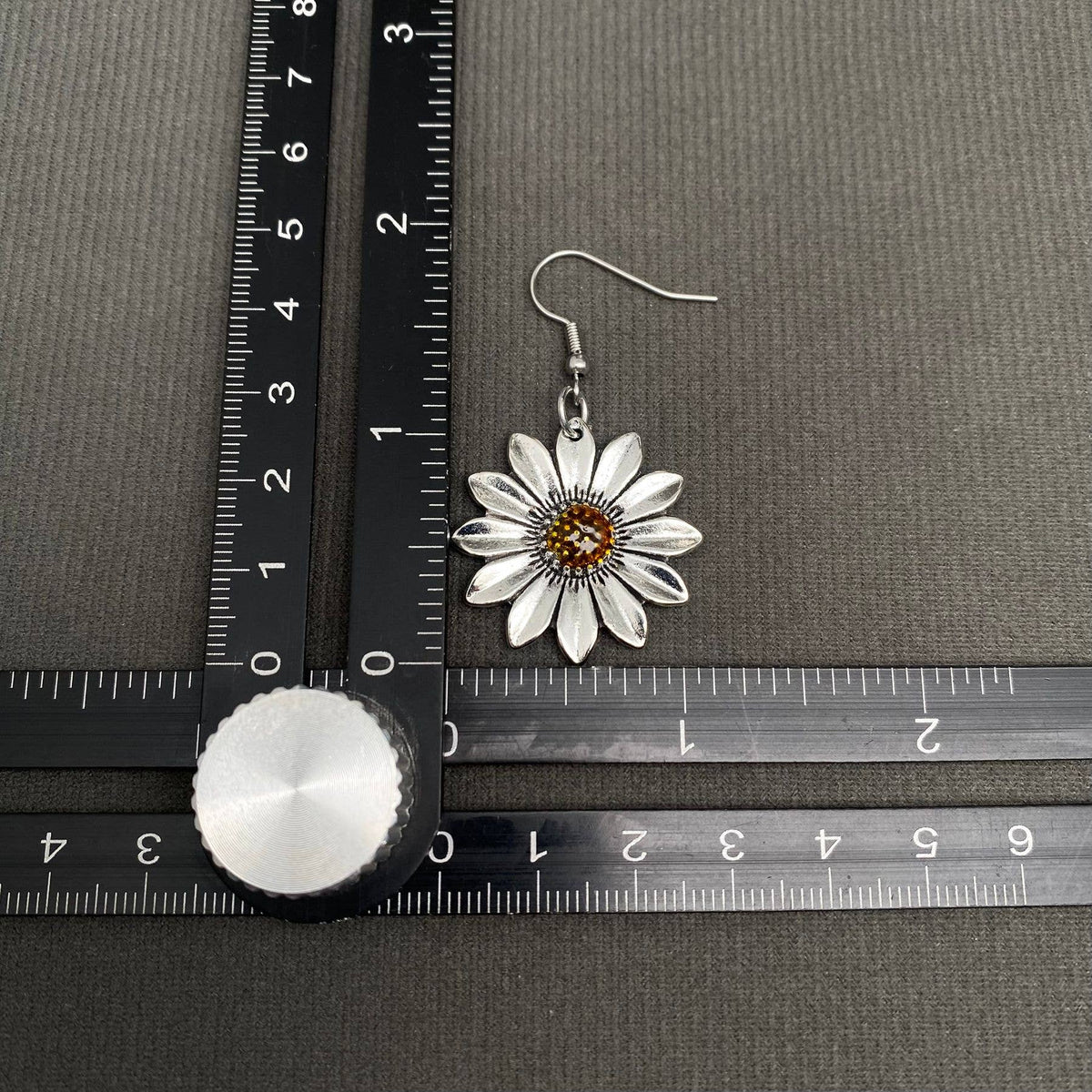 Silver Tone Enamel Sunflower Dangle Earrings