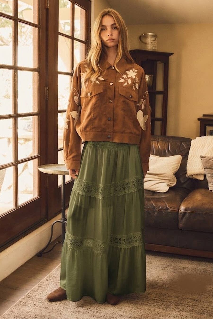 Tiered Maxi Eyelet Detailed Skirt