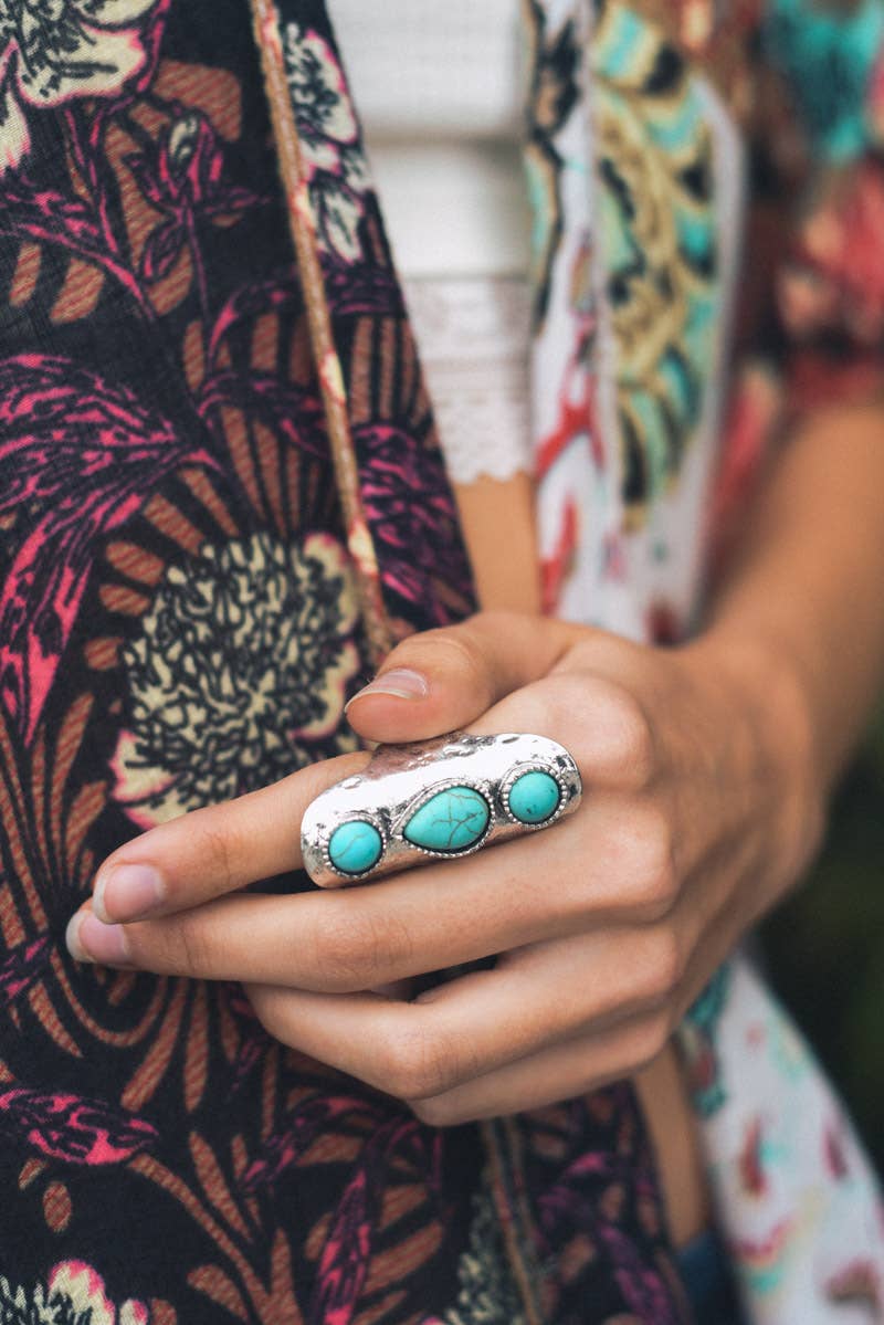 Turquoise Waterfall Stone Ring – Unique, Bold, Boho Style 💙