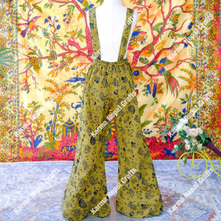 GREEN/PS-Karma Nepal Crafts - Magical Celestial/Mushroom Wide Leg Jumpsuit