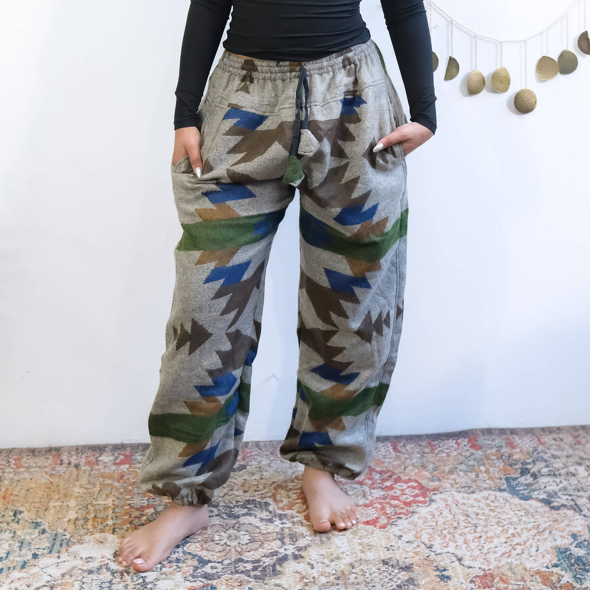 GB-L/XL-Handmade Unisex Plaid Wool Blend Pants with Pockets