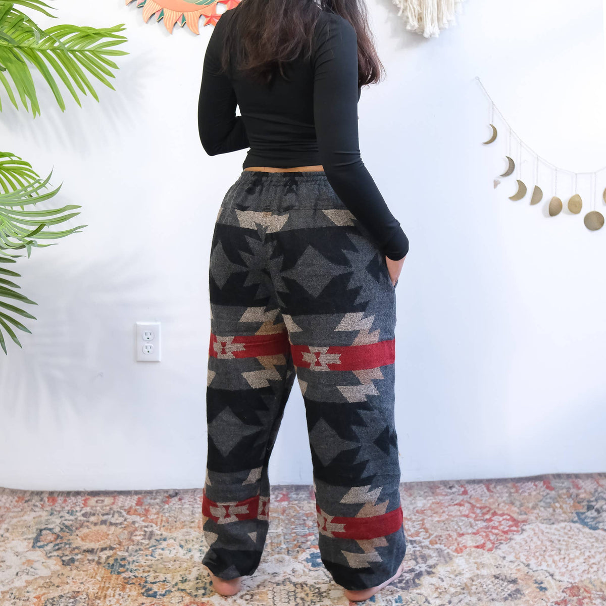 GB-L/XL-Handmade Unisex Plaid Wool Blend Pants with Pockets