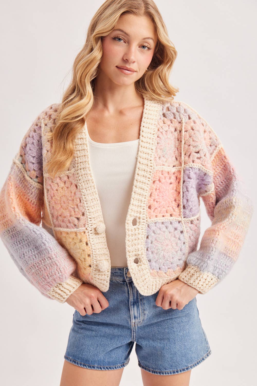 HANDCRAFTED PASTEL MULTICOLOR CROCHET CARDIGAN