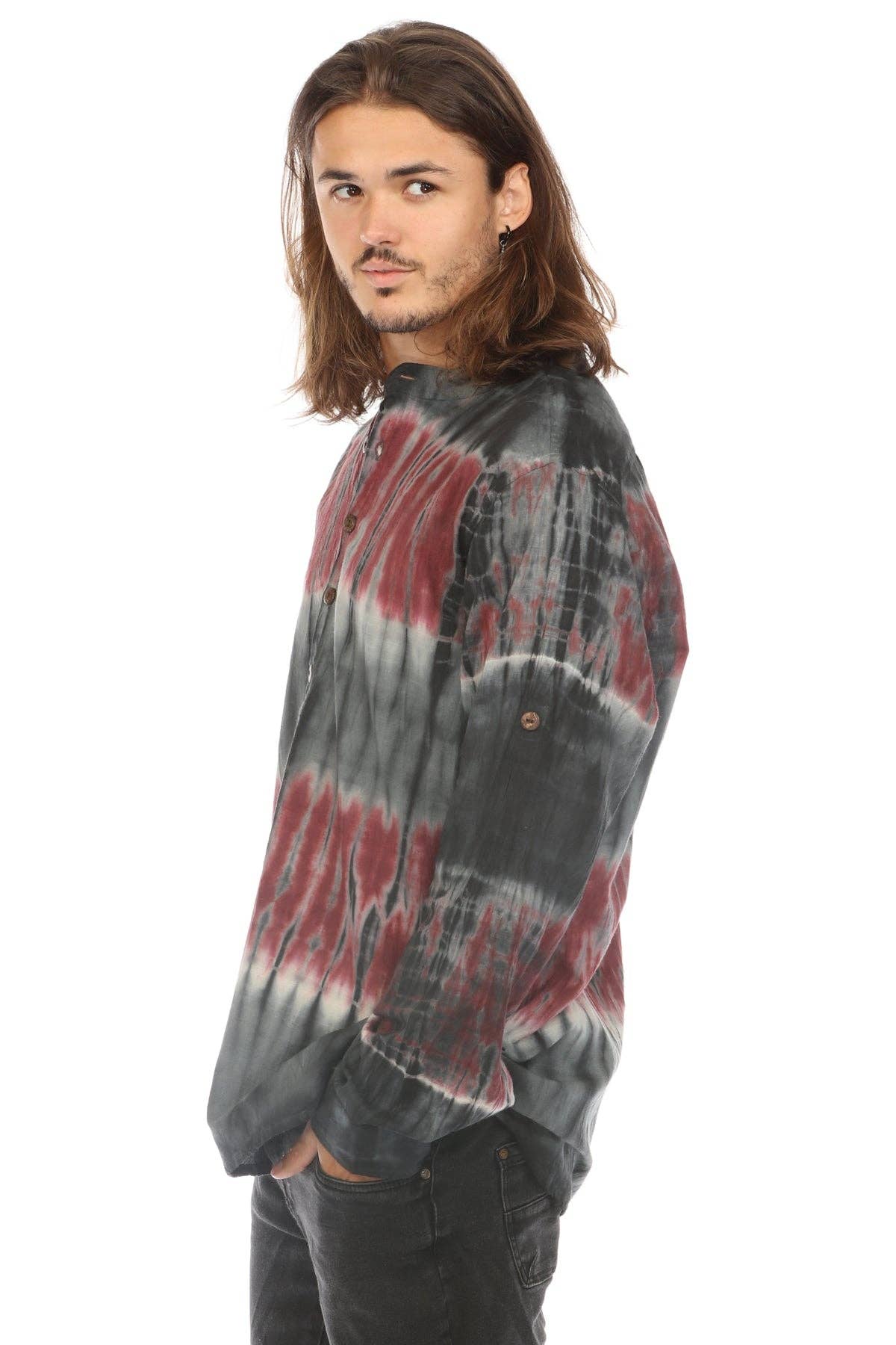 Tie-dye Homespun Long Sleeve Men's Cotton Henley Shirt