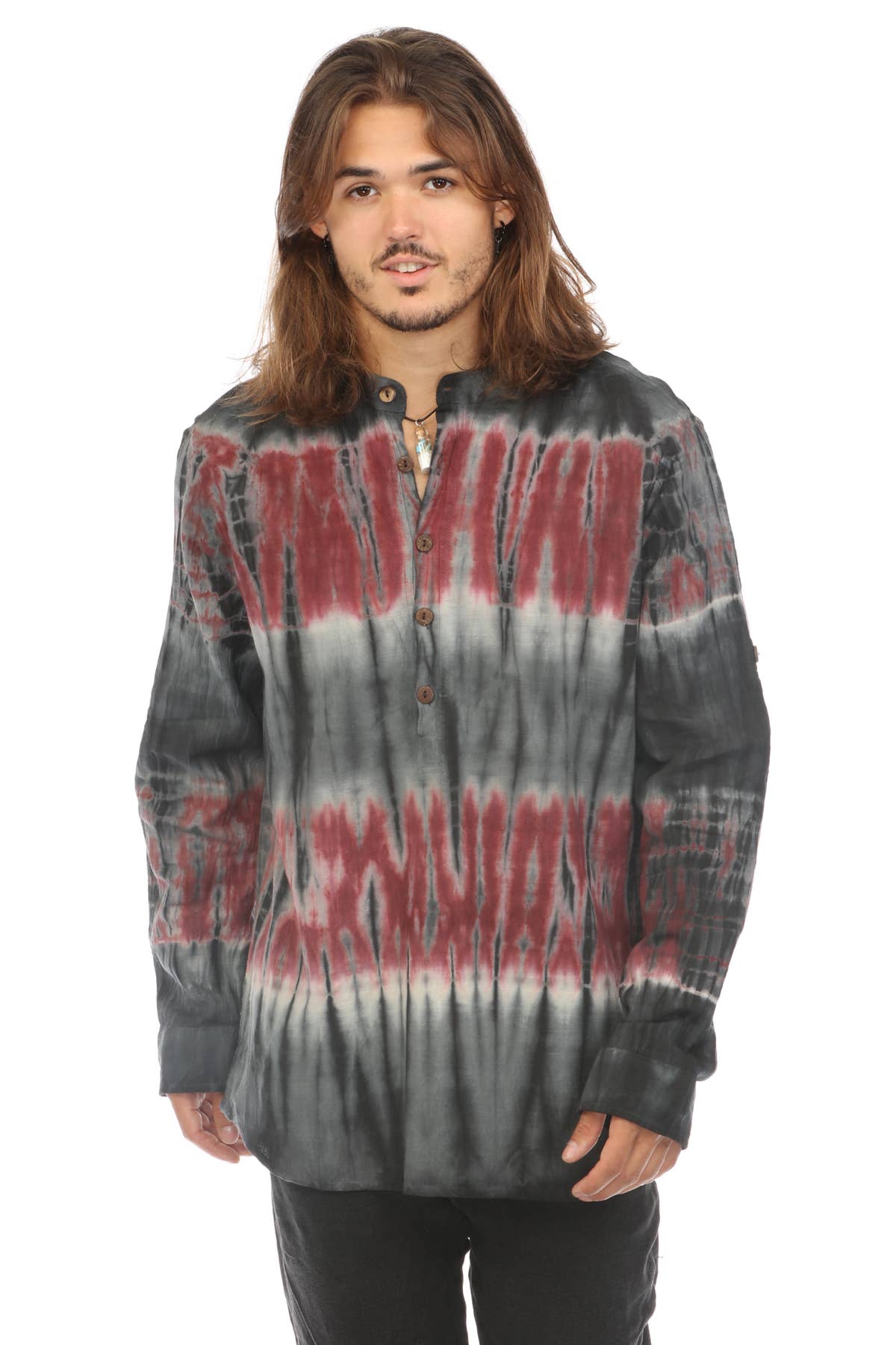 Tie-dye Homespun Long Sleeve Men's Cotton Henley Shirt