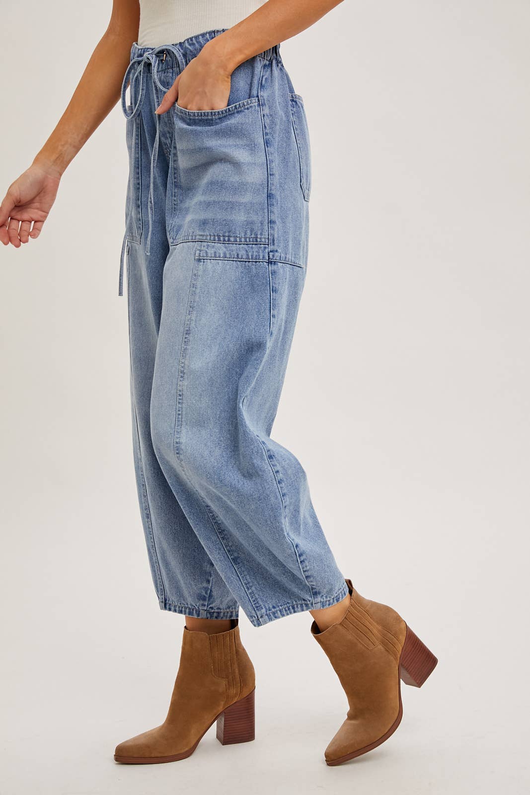 L-LIGHTDENIM MID-WAIST DRAWSTRINGS BARREL JEANS