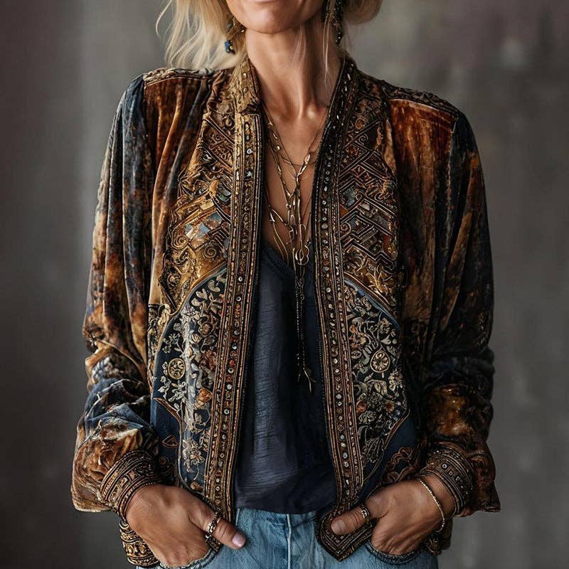 Vintage Boho Geometric Open Front Cardigan
