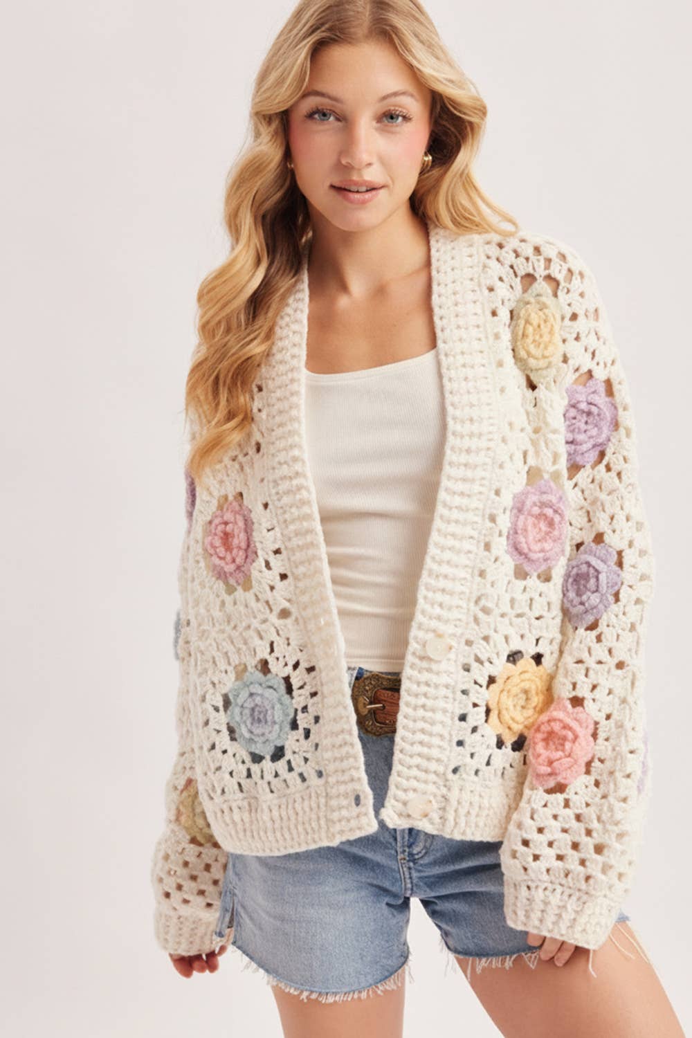HANDCRAFTED PASTEL MULTICOLOR CROCHET CARDIGAN