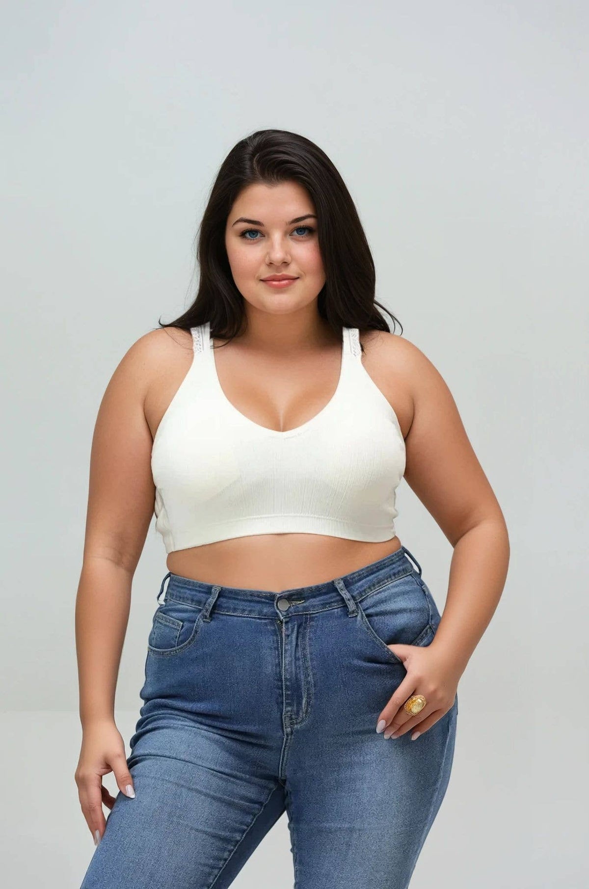 Plus - Seamless Front Lace Racerback Bralette