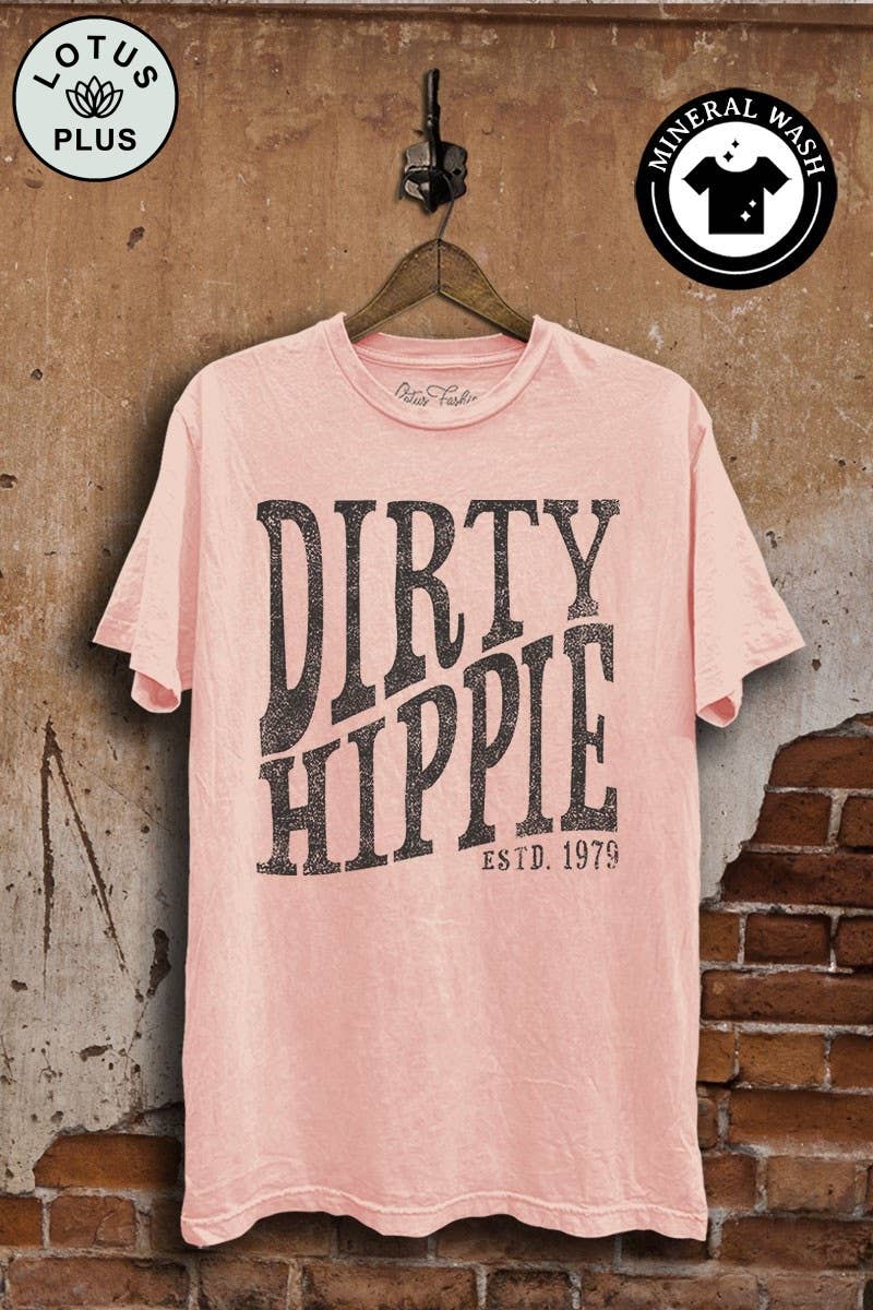 3XL - Dirty Hippie Graphic Top: Mocha Mineral Wash / 3XL