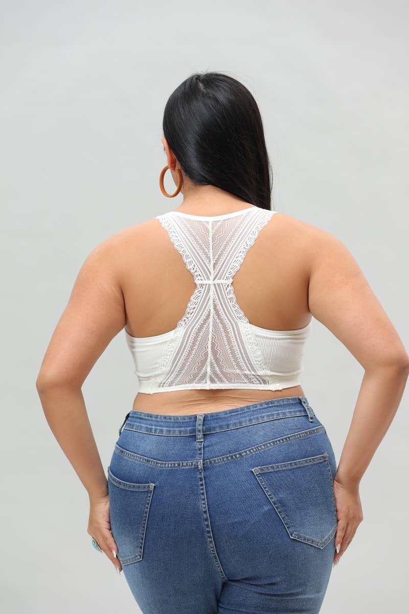 Plus - Seamless Front Lace Racerback Bralette