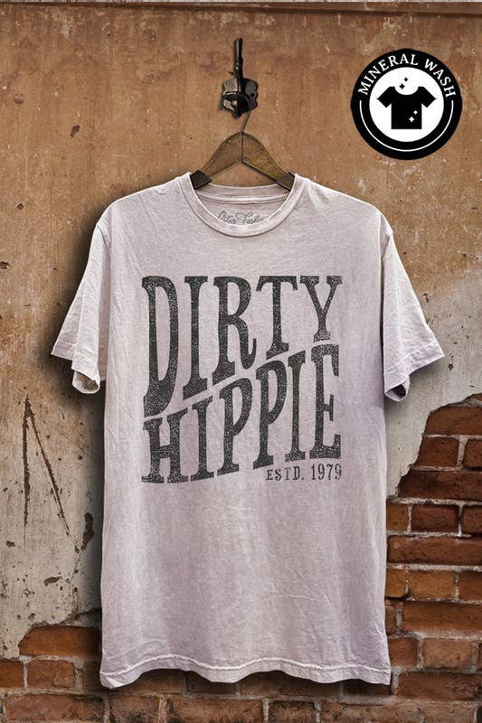 2XL- Dirty Hippie Graphic Top: Mocha Mineral Wash / 2XL