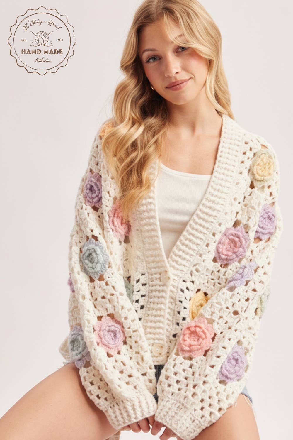HANDCRAFTED PASTEL MULTICOLOR CROCHET CARDIGAN