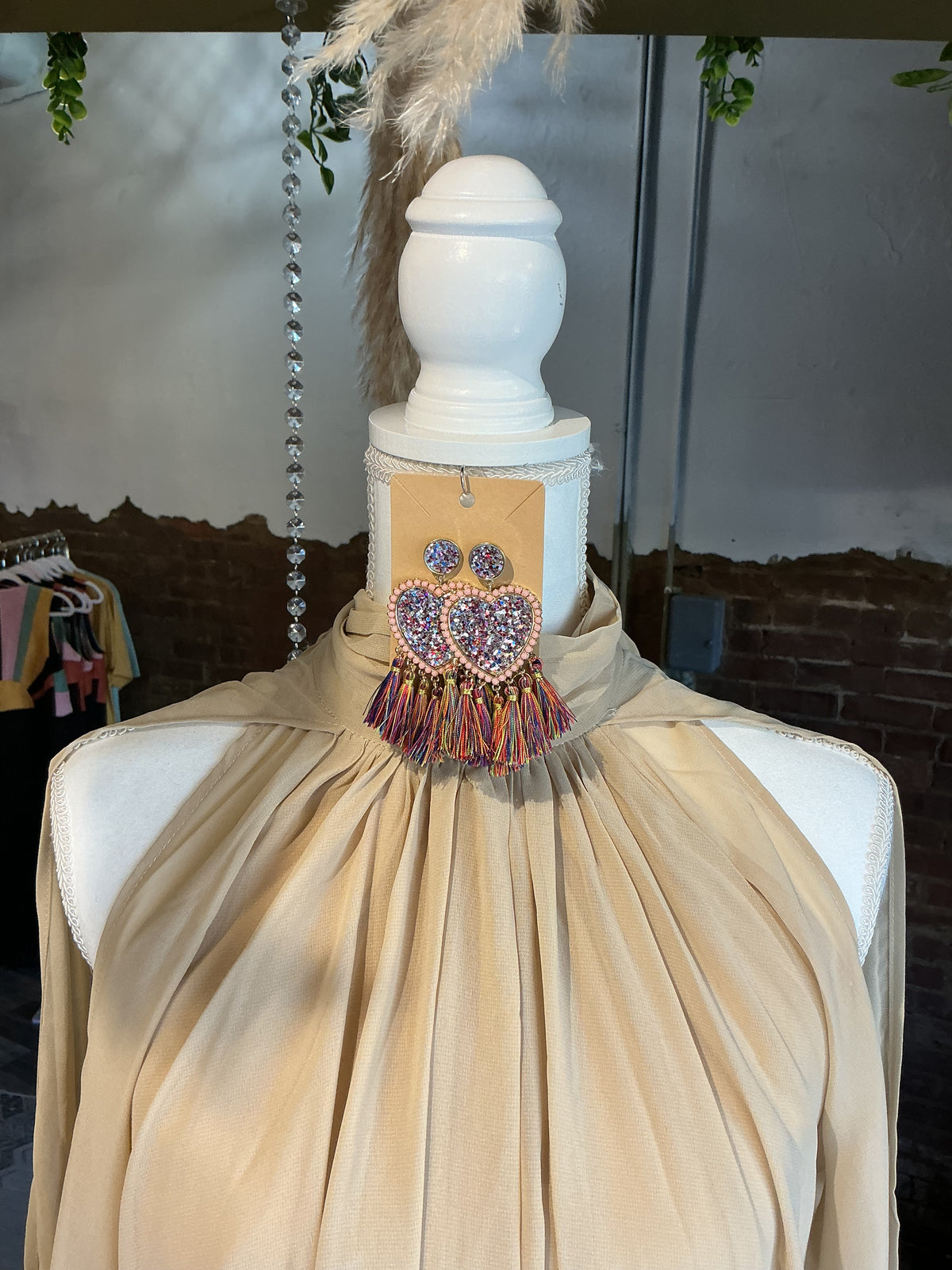 Sparkling Heart & Fringe Earrings