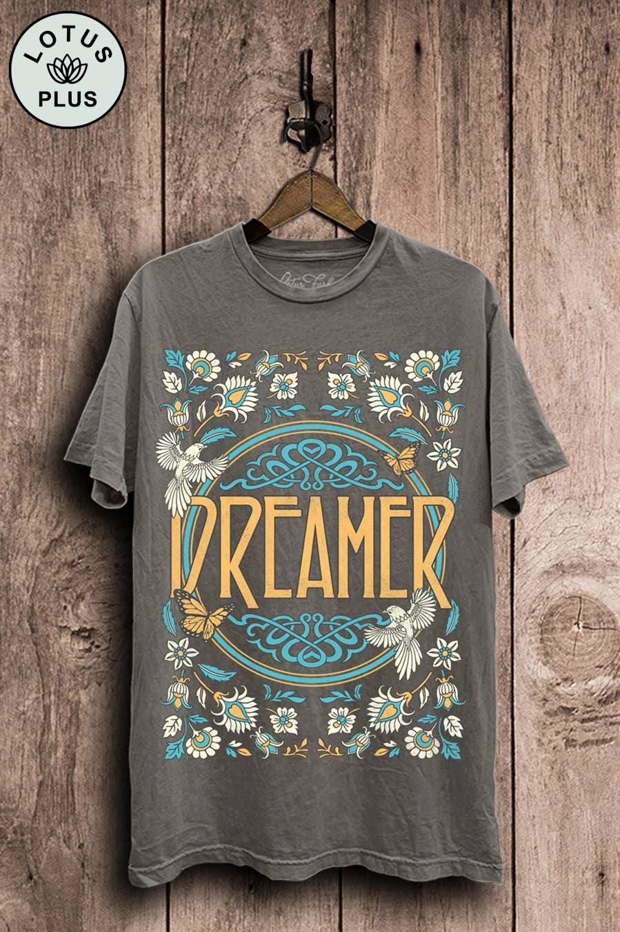 2XL- Dreamer Graphic Top: Stone Gray Mineral Wash / 2XL