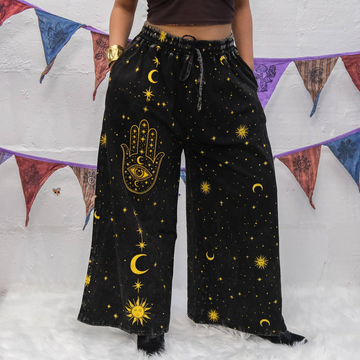 L/XL-Celestial Wanderer Fleece Lined Wide Leg Pants