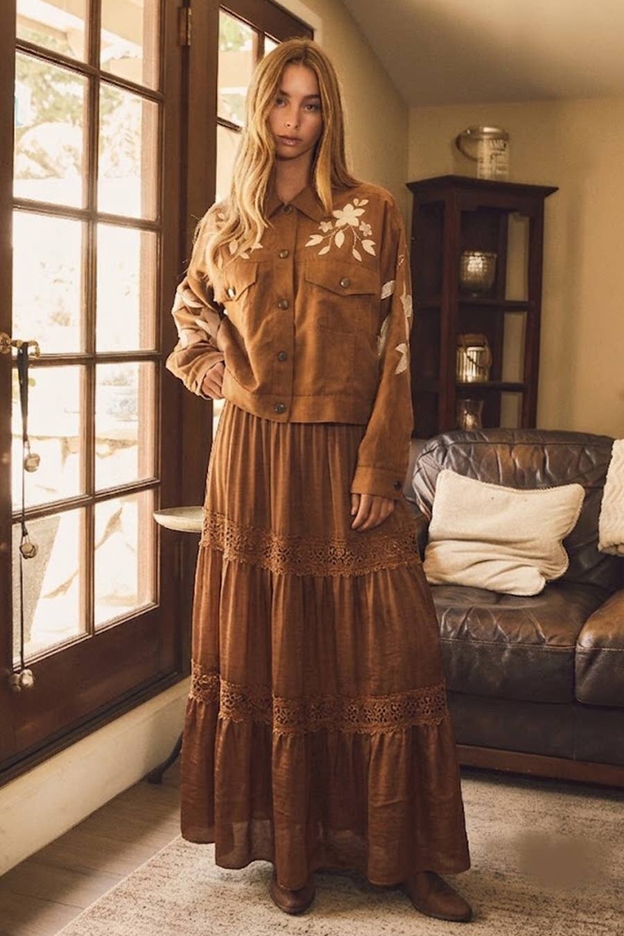 Tiered Maxi Eyelet Detailed Skirt