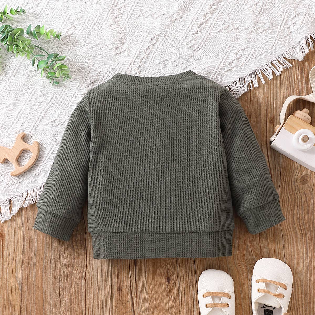 Baby BoyGirl Rainbow Pattern Waffle Long-sleeve Sweatshirt