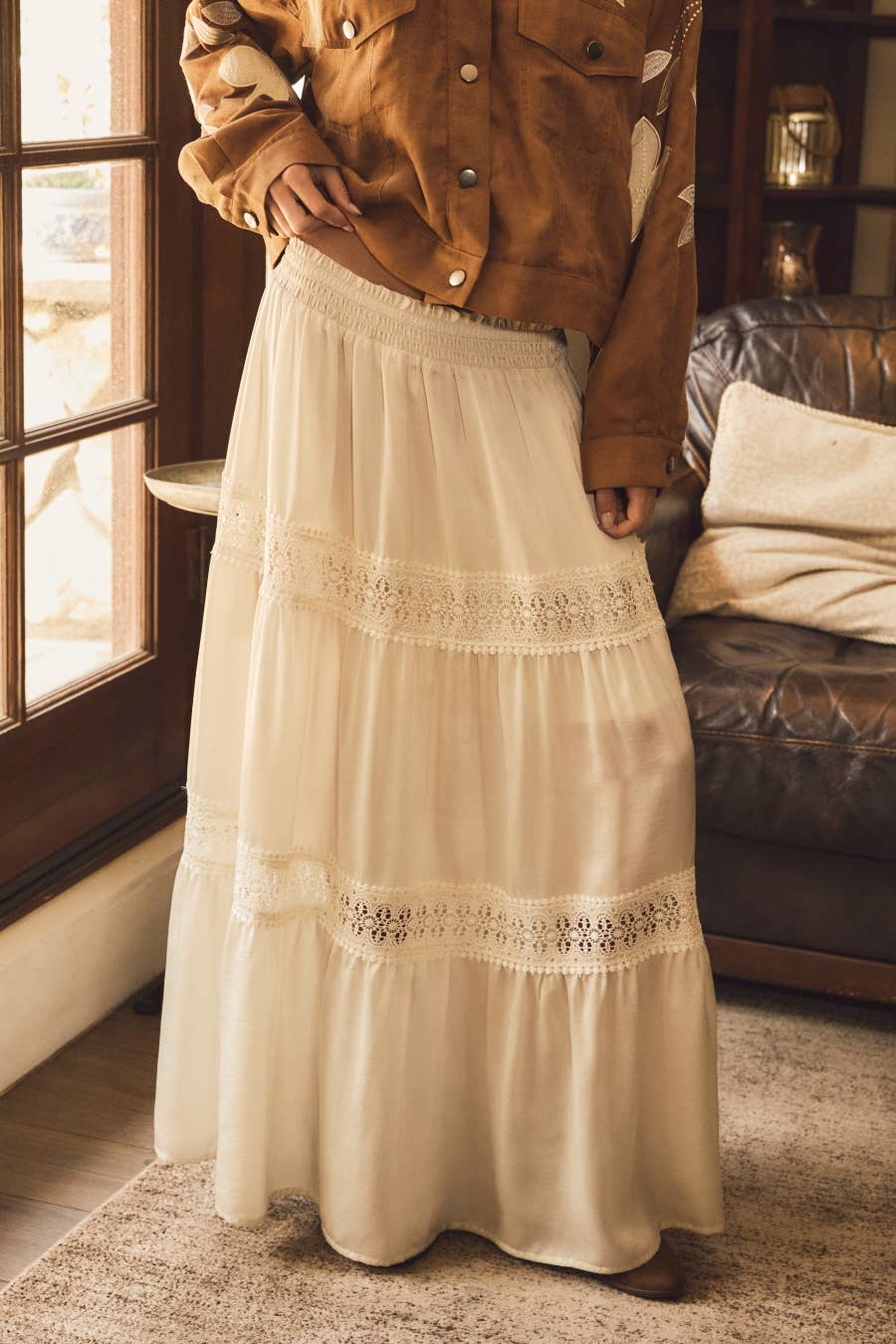 Tiered Maxi Eyelet Detailed Skirt