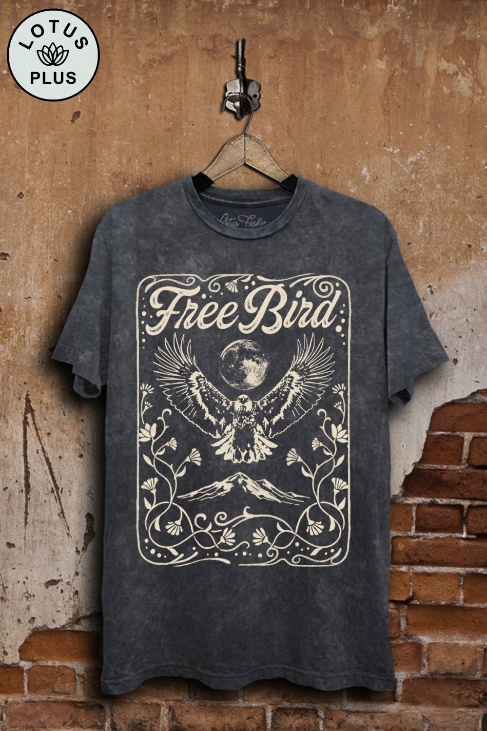2XL- Free Bird Graphic Top: Mocha Mineral Wash / 2XL