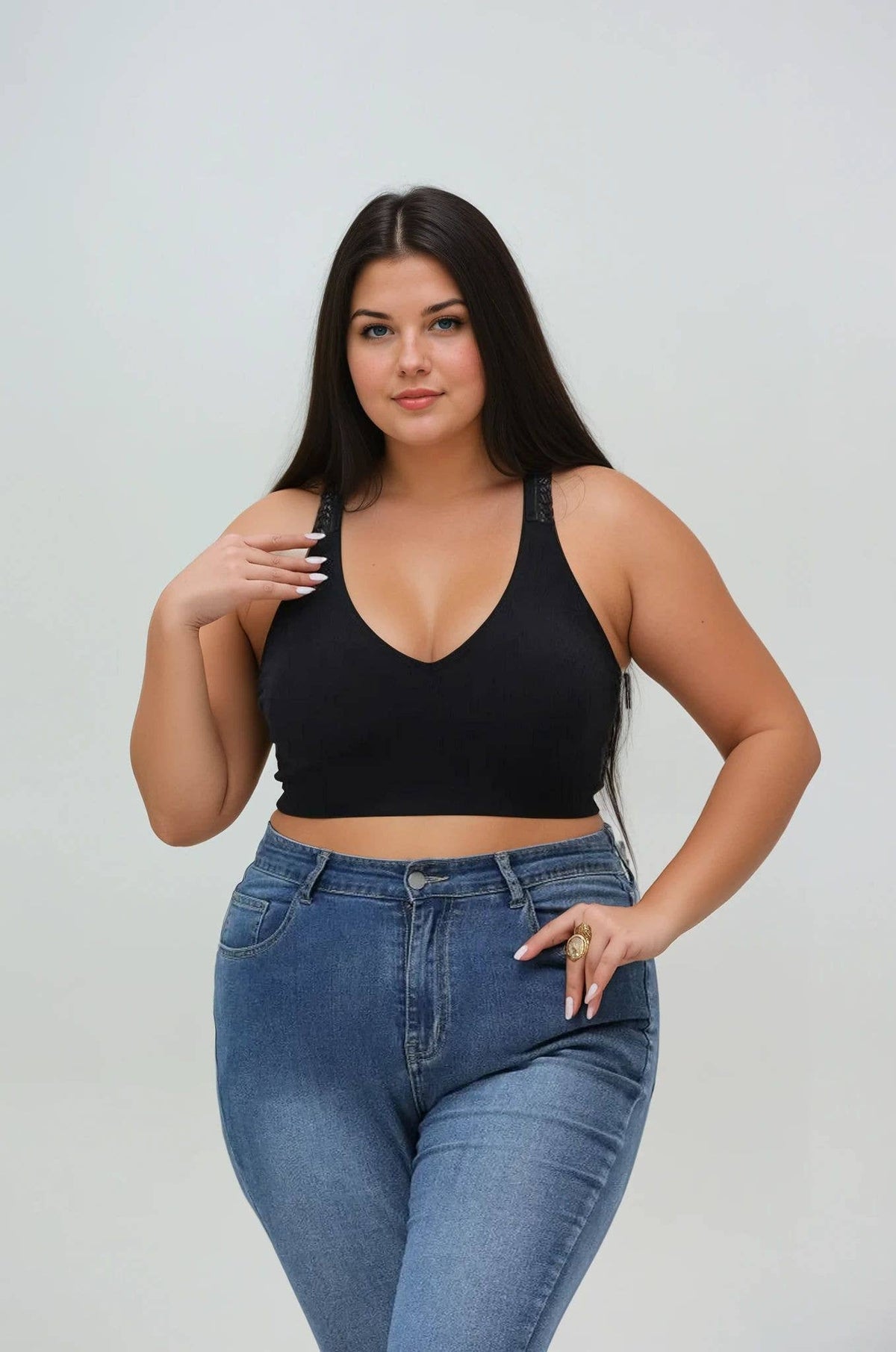 Plus - Seamless Front Lace Racerback Bralette