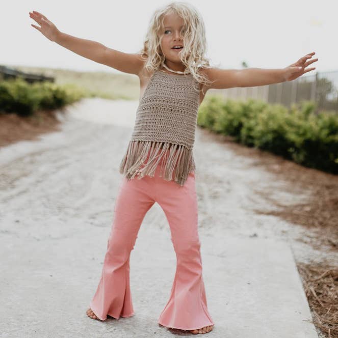 Kids Pink Denim Jean Flare Pants