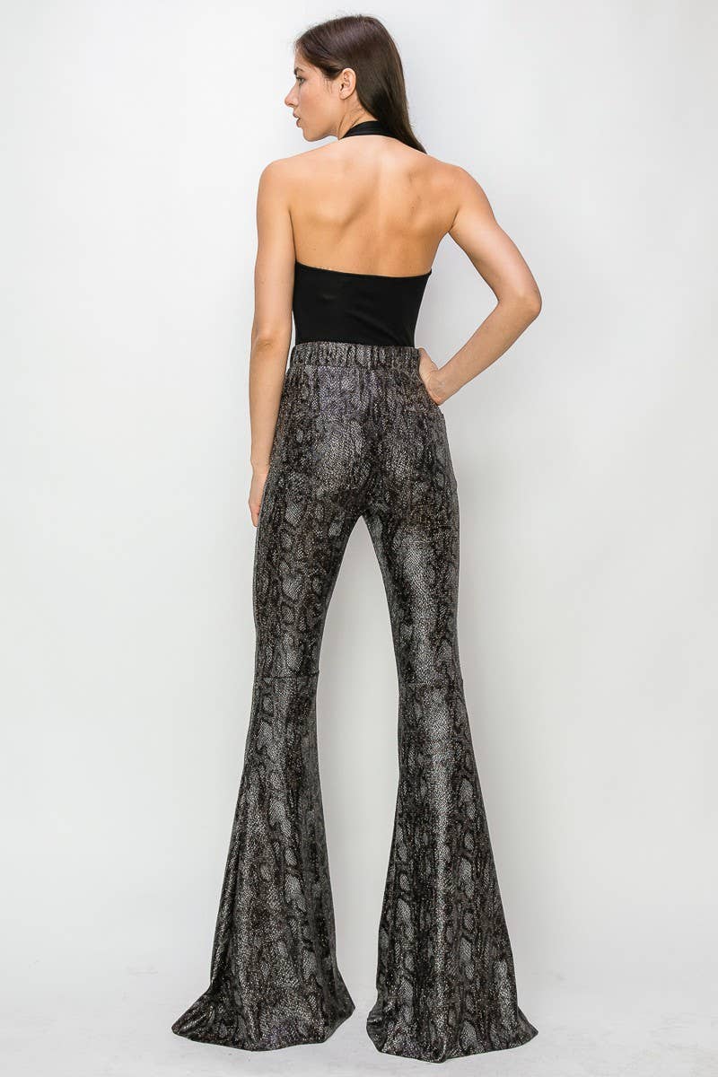 PLUS SIZE PYTHON GOLD FOIL BELLBOTTOM KNIT PANTS-2300PAD