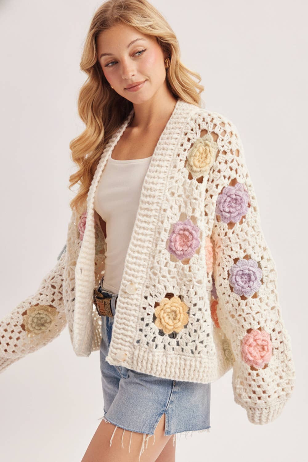 HANDCRAFTED PASTEL MULTICOLOR CROCHET CARDIGAN